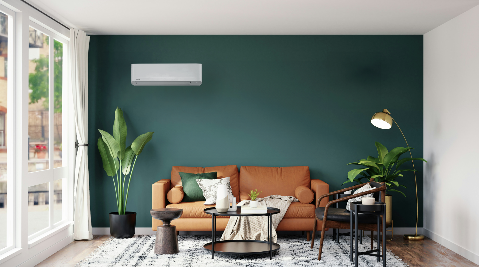 Salon équipé d'une climatisation murale Toshiba installée par Pilotech